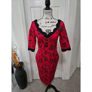 Red and Black Cat Print Dress
